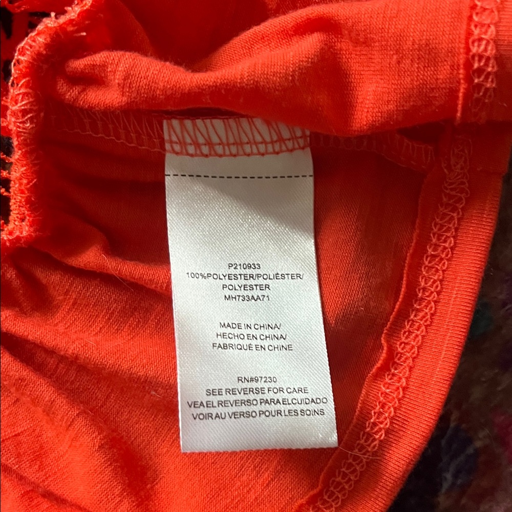 NWT ABSOLUTELY FAMOUS Polyester Orange Boho Flutter Sleeve/Crochet Blouse Size S - Picture 7 of 8
